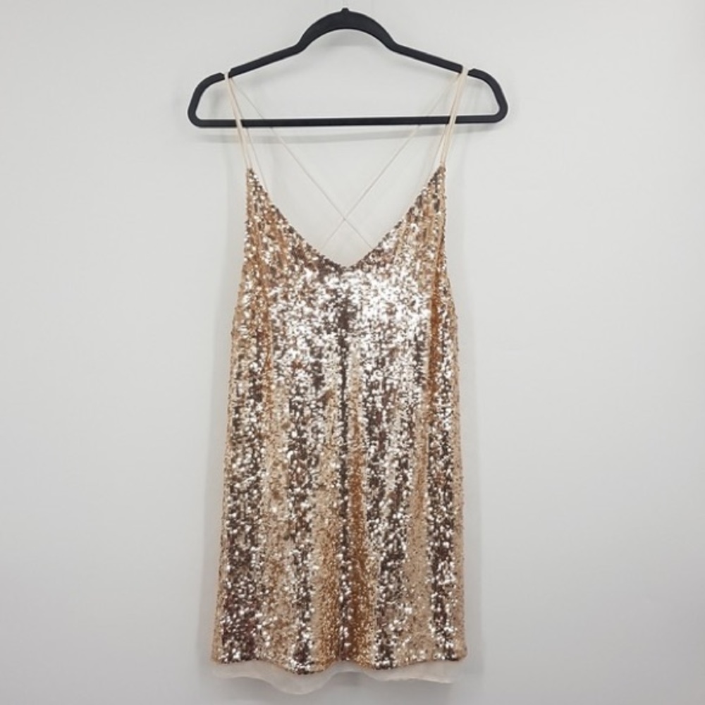 🎉 Free People gold sequin mini dress size L 🎉